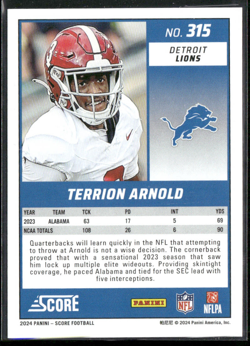 Terrion Arnold 2024 Score #315 RC Detroit Lions