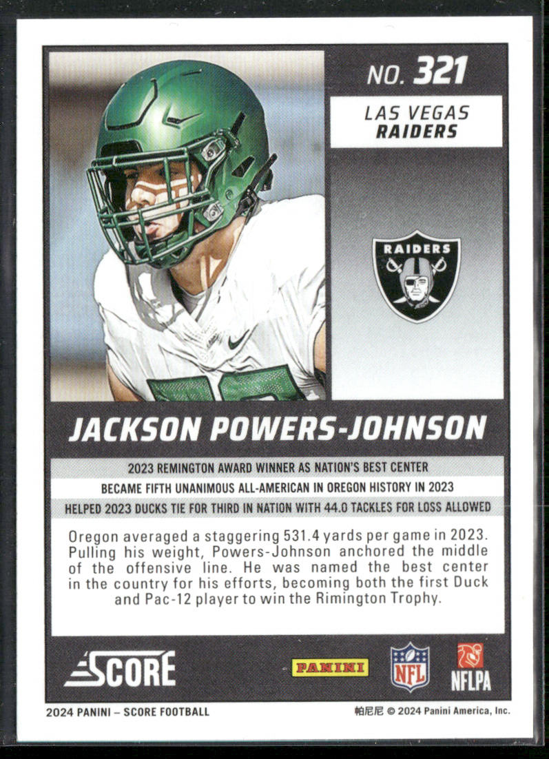 Jackson Powers-Johnson 2024 Score #321 RC Las Vegas Raiders
