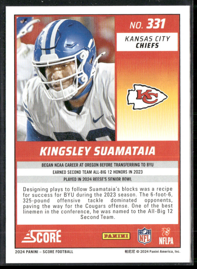 Kingsley Suamataia 2024 Score #331 RC Kansas City Chiefs