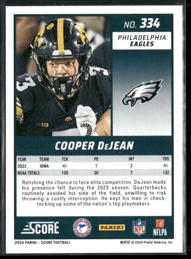 Cooper DeJean 2024 Score #334 RC Philadelphia Eagles