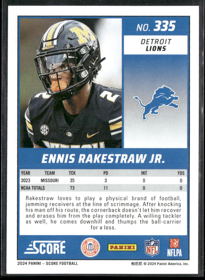 Ennis Rakestraw 2024 Score #335 RC Detroit Lions