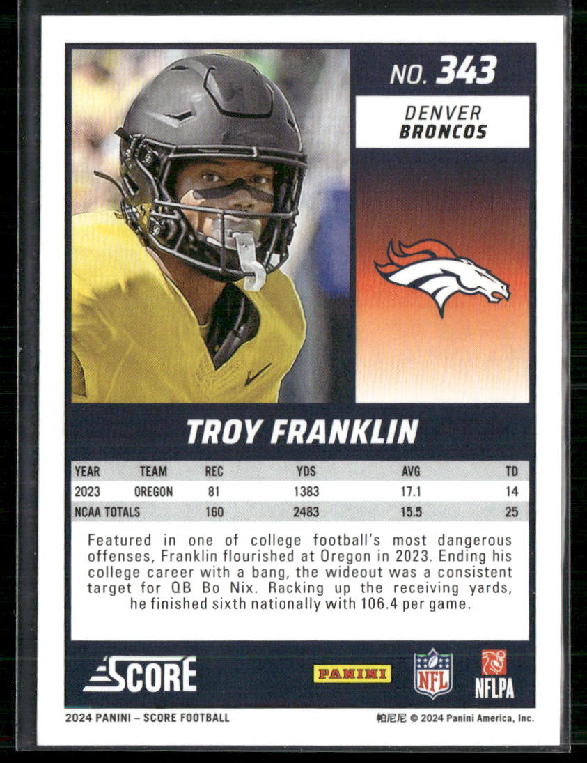 Troy Franklin 2024 Score #343 RC Denver Broncos