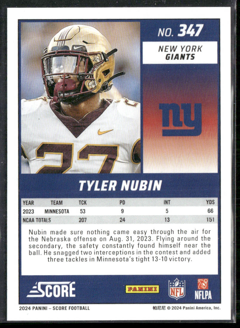 Tyler Nubin 2024 Score #347 RC New York Giants