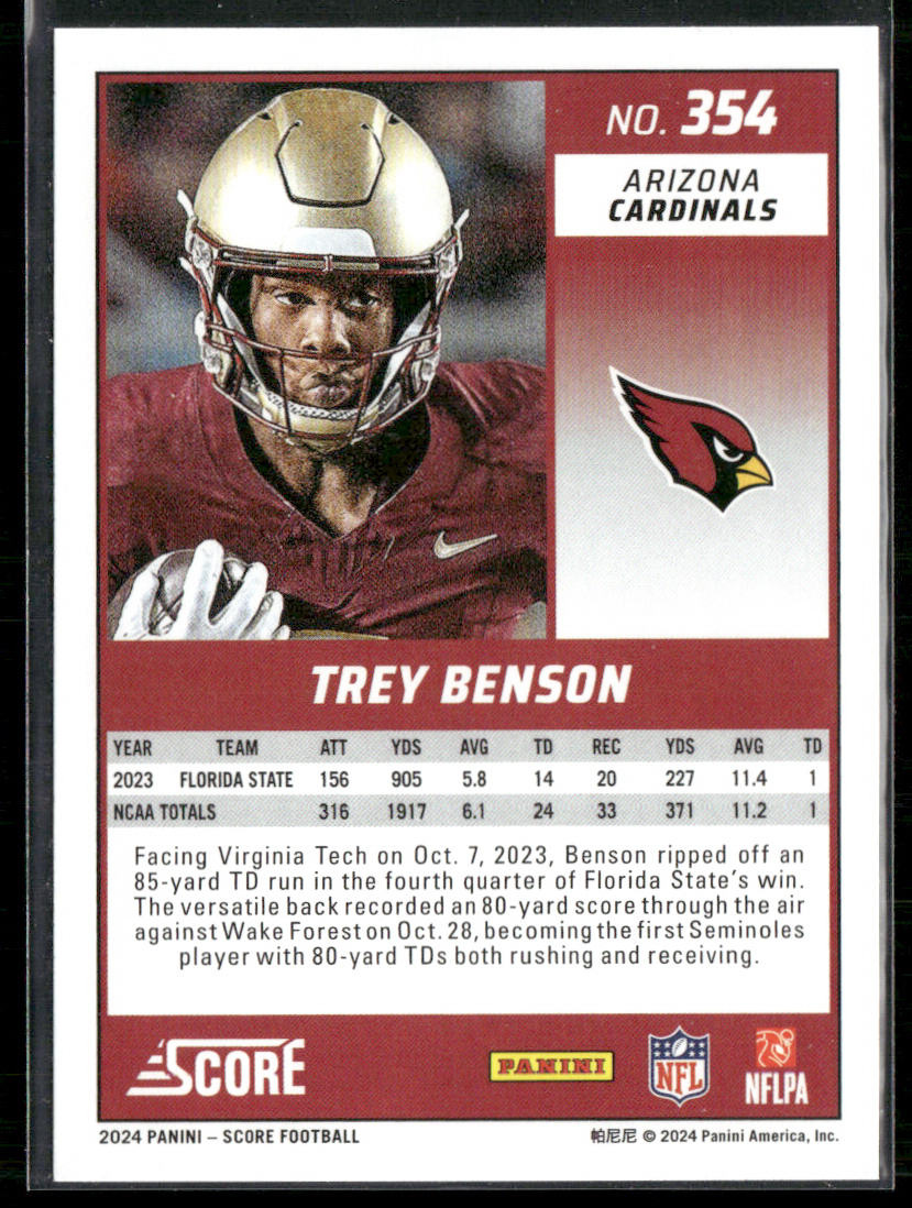 Trey Benson 2024 Score #354 RC Arizona Cardinals