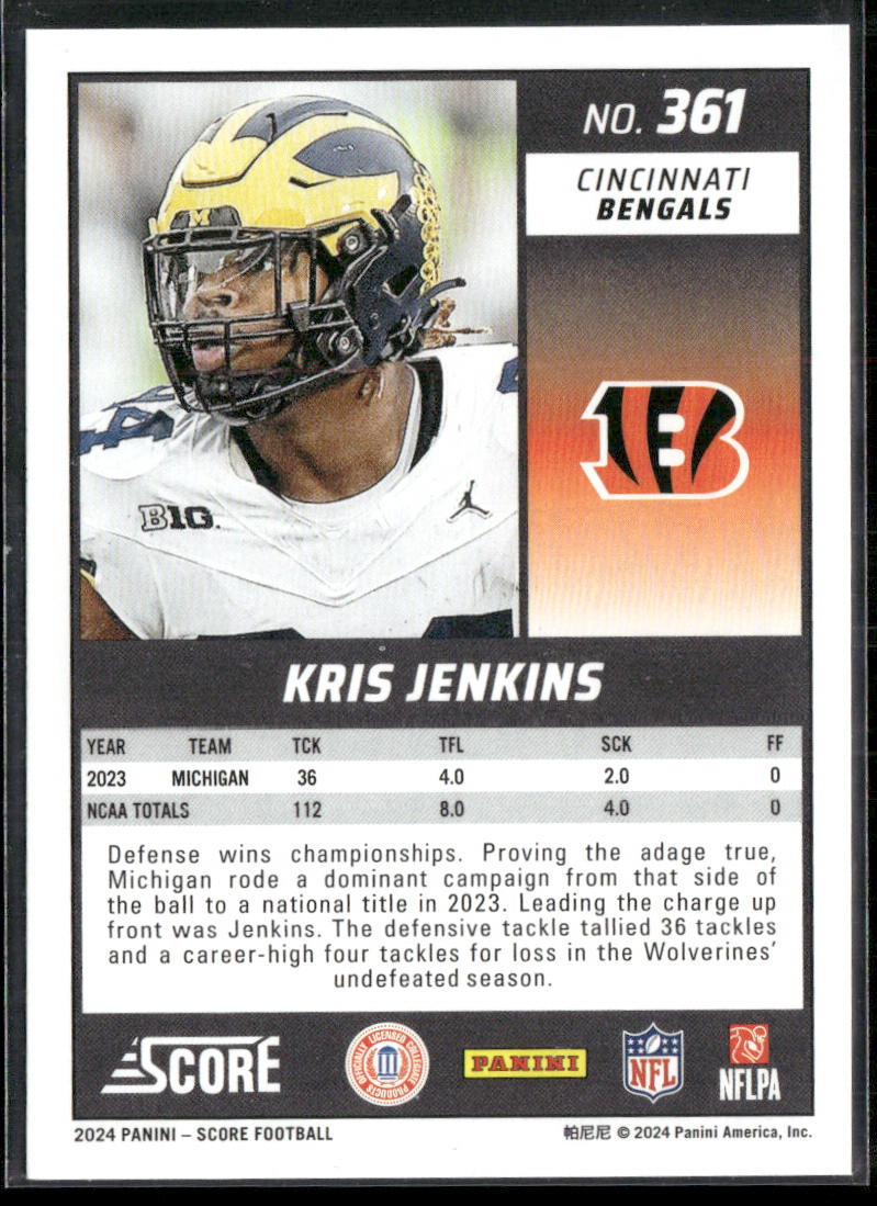 Kris Jenkins 2024 Score #361 RC Cincinnati Bengals