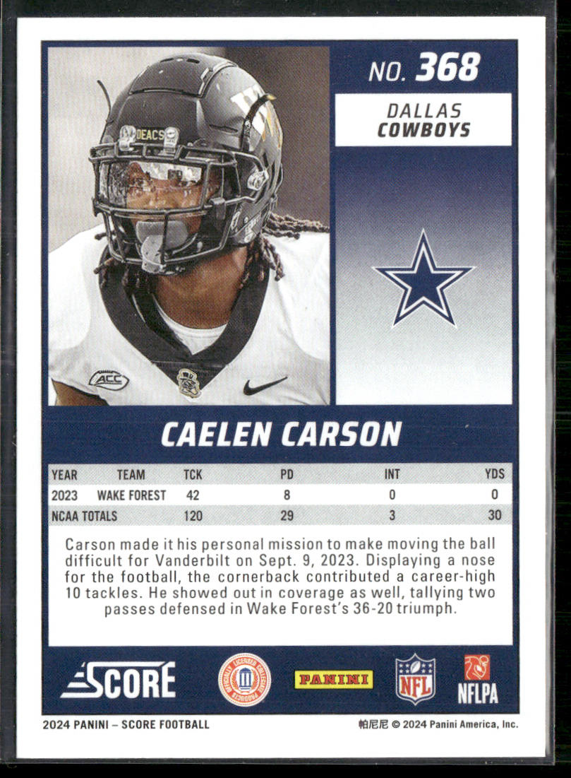 Caelen Carson 2024 Score #368 RC Dallas Cowboys