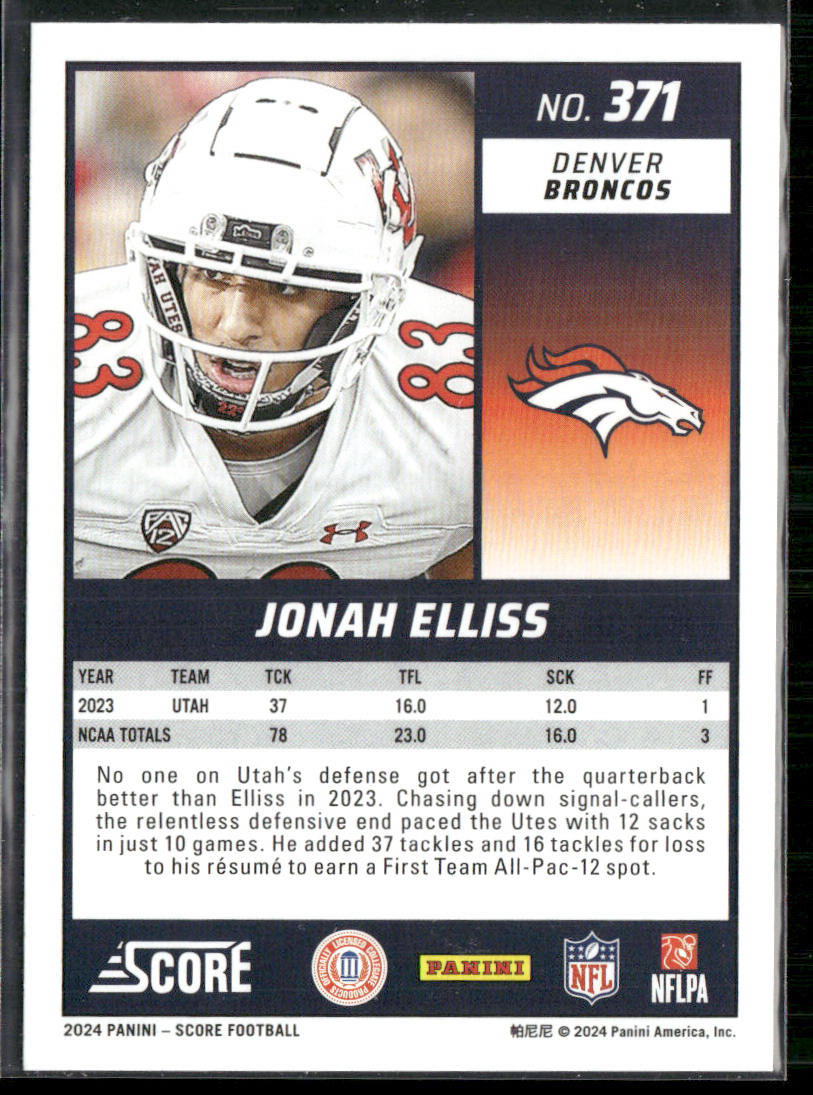 Jonah Elliss 2024 Score #371 RC Denver Broncos