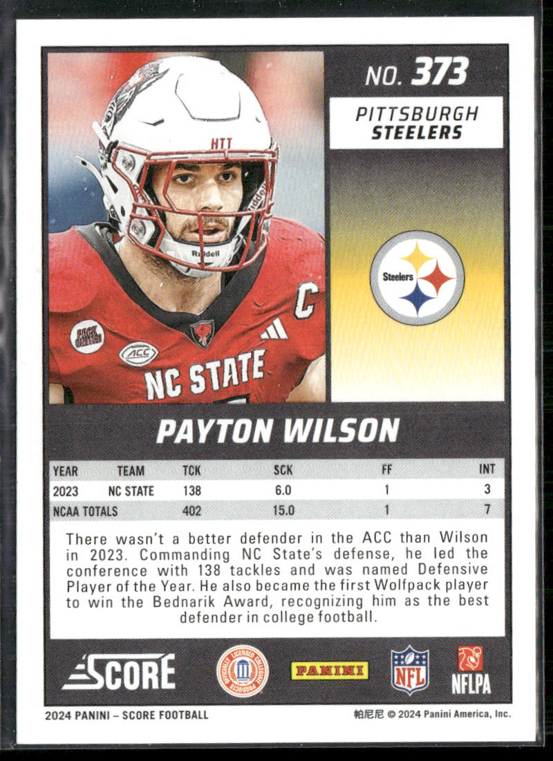 Payton Wilson 2024 Score #373 RC Pittsburgh Steelers
