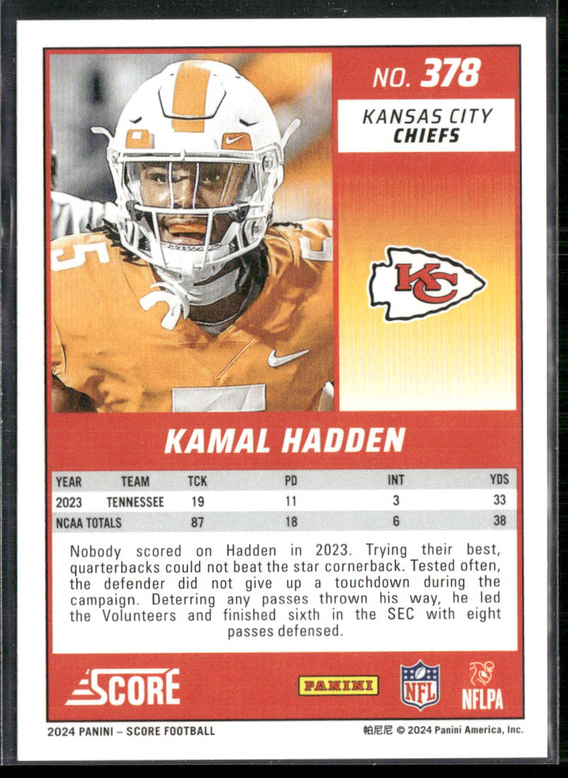 Kamal Hadden 2024 Score #378 RC Kansas City Chiefs