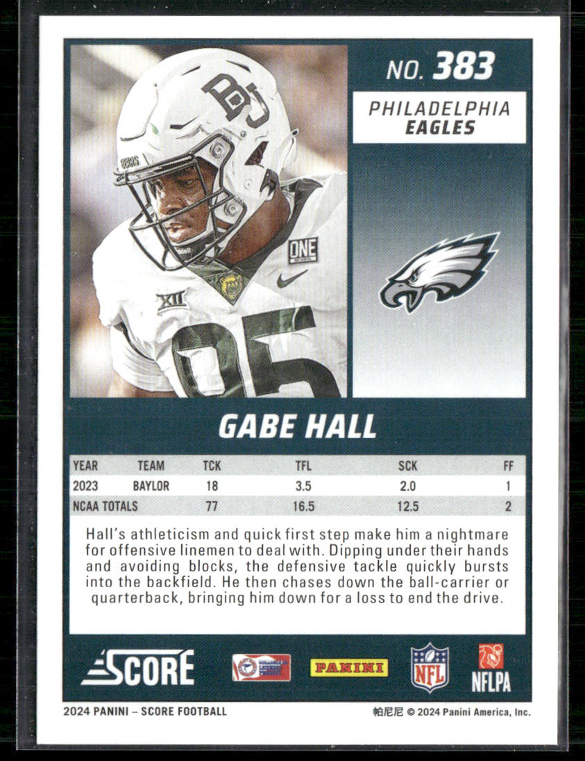 Gabe Hall 2024 Score #383 RC Philadelphia Eagles