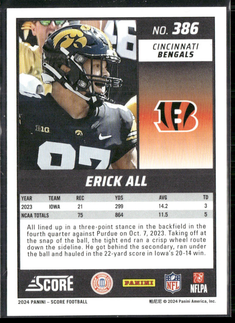 Erick All 2024 Score #386 RC Cincinnati Bengals