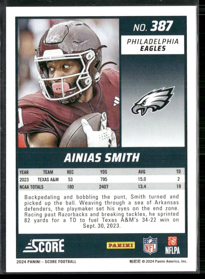 Ainias Smith 2024 Score #387 RC Philadelphia Eagles