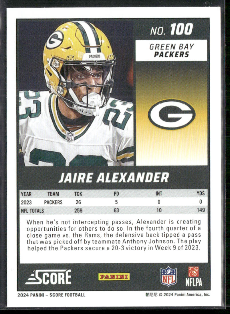 Jaire Alexander 2024 Score Green #100 Green Bay Packers