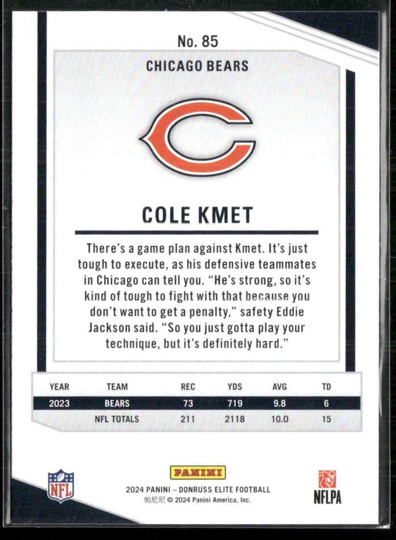 Cole Kmet 2024 Donruss Elite #85 Chicago Bears
