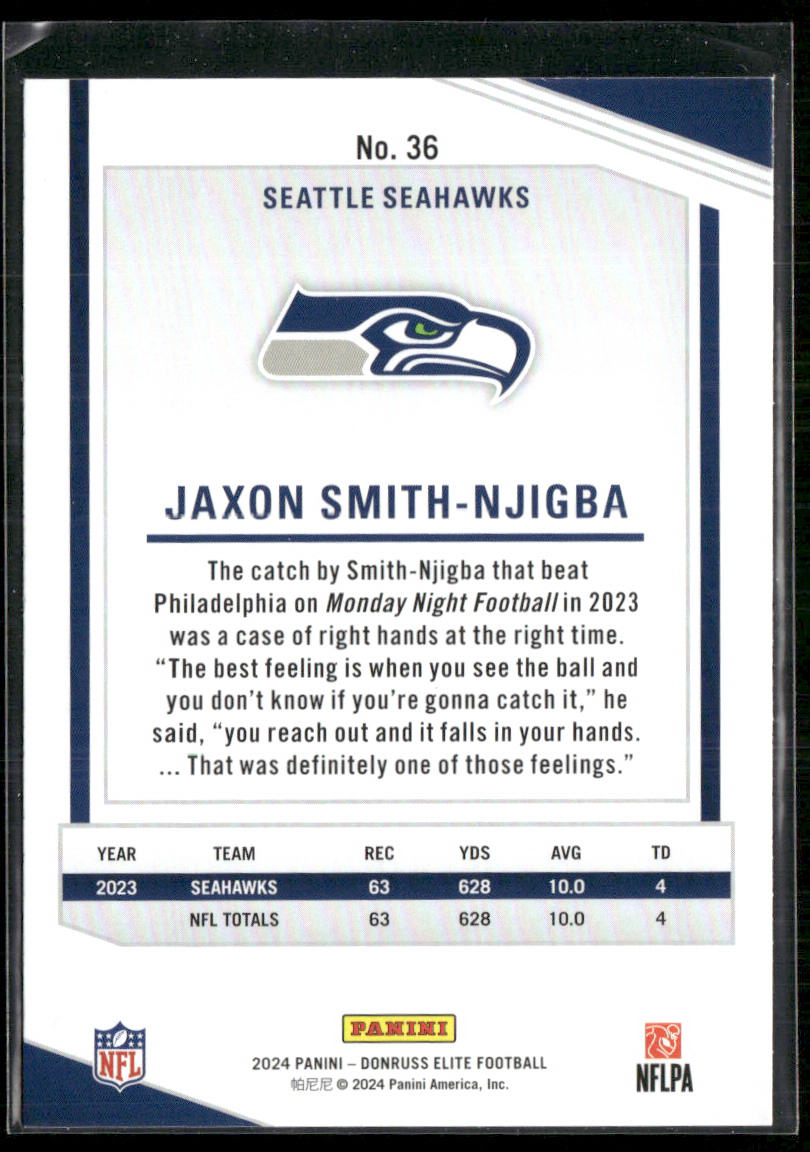 Jaxon Smith-Njigba 2024 Donruss Elite #36 Seattle Seahawks