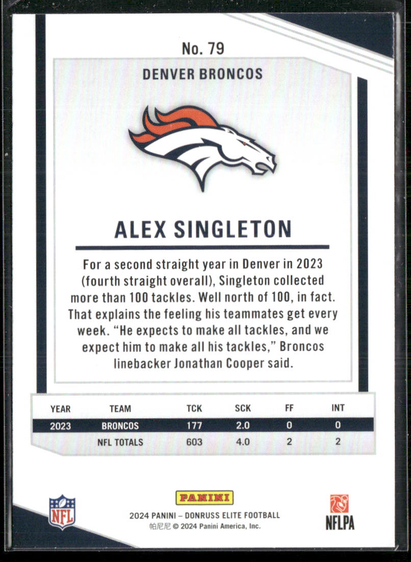 Alex Singleton 2024 Donruss Elite #79 Denver Broncos