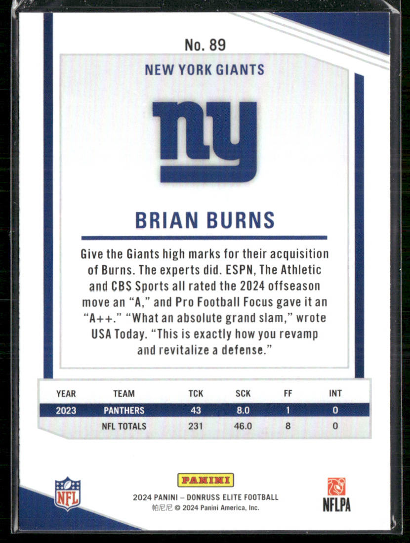Brian Burns 2024 Donruss Elite #89 New York Giants