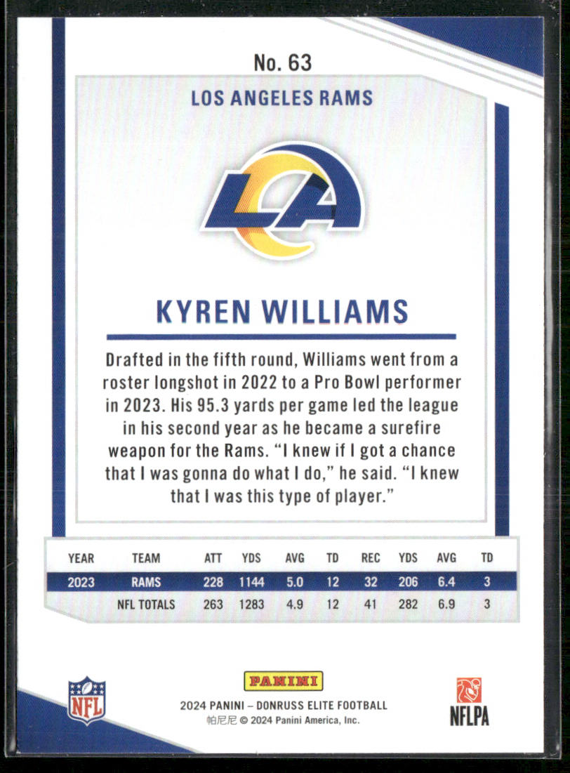 Kyren Williams 2024 Donruss Elite #63 Los Angeles Rams