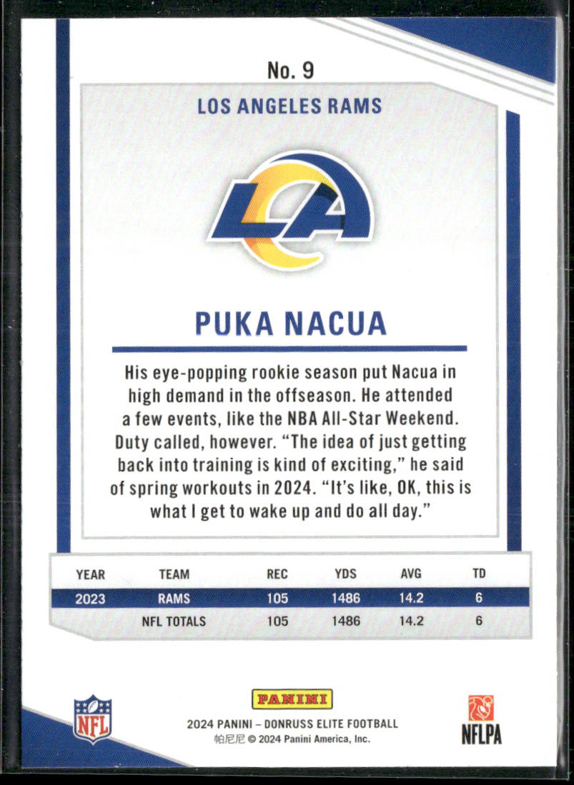 Puka Nacua 2024 Donruss Elite #9 Los Angeles Rams