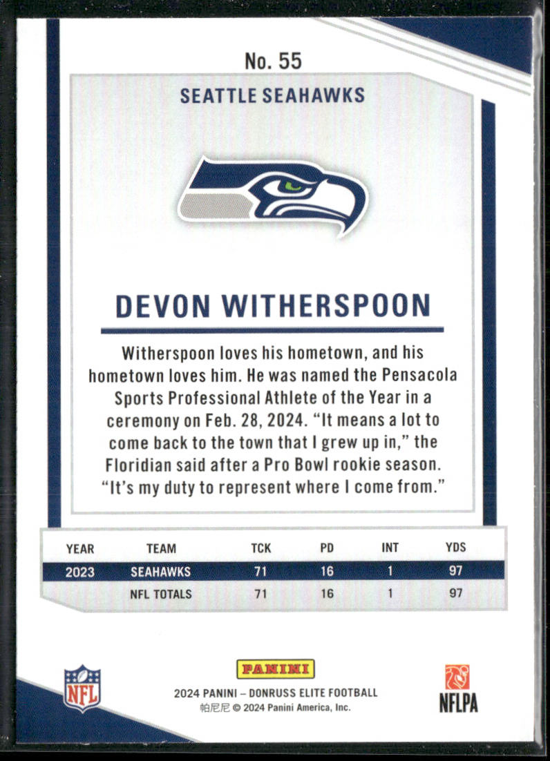 Devon Witherspoon 2024 Donruss Elite #55 Seattle Seahawks