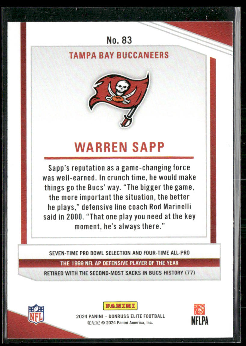 Warren Sapp 2024 Donruss Elite #83 Tampa Bay Buccaneers