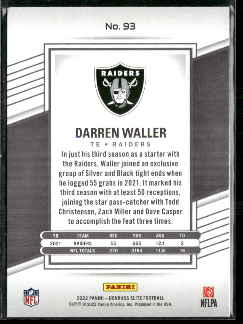 Darren Waller 2022 Donruss Elite Green #93 Las Vegas Raiders
