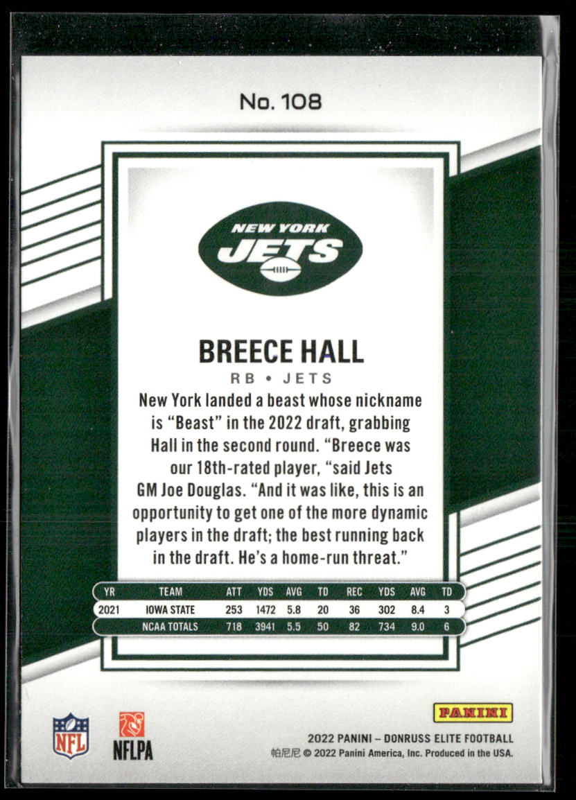 Breece Hall 2022 Donruss Elite Green #108 RC New York Jets