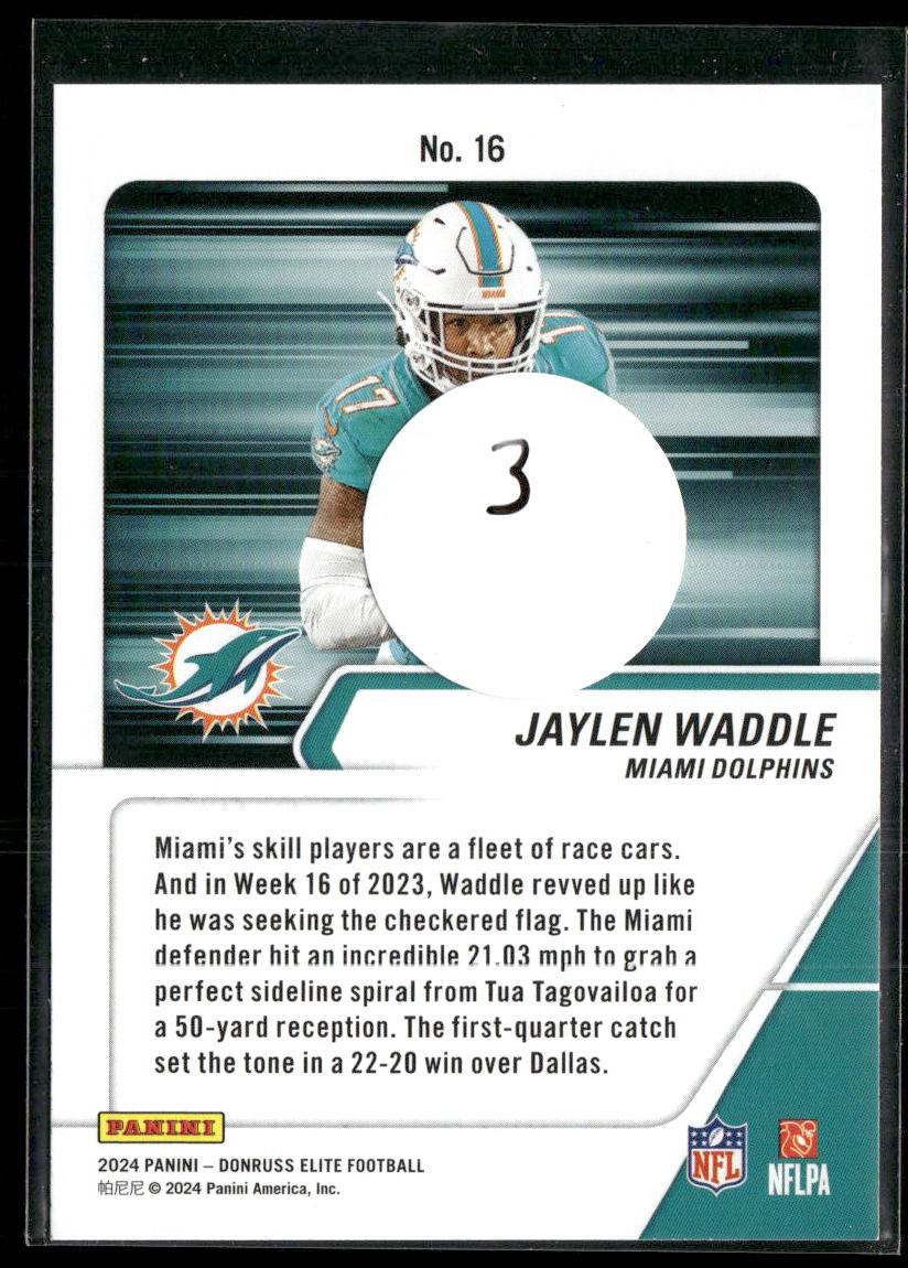 Jaylen Waddle 2024 Donruss Elite Full Throttle Green #16 Miami Dolphins