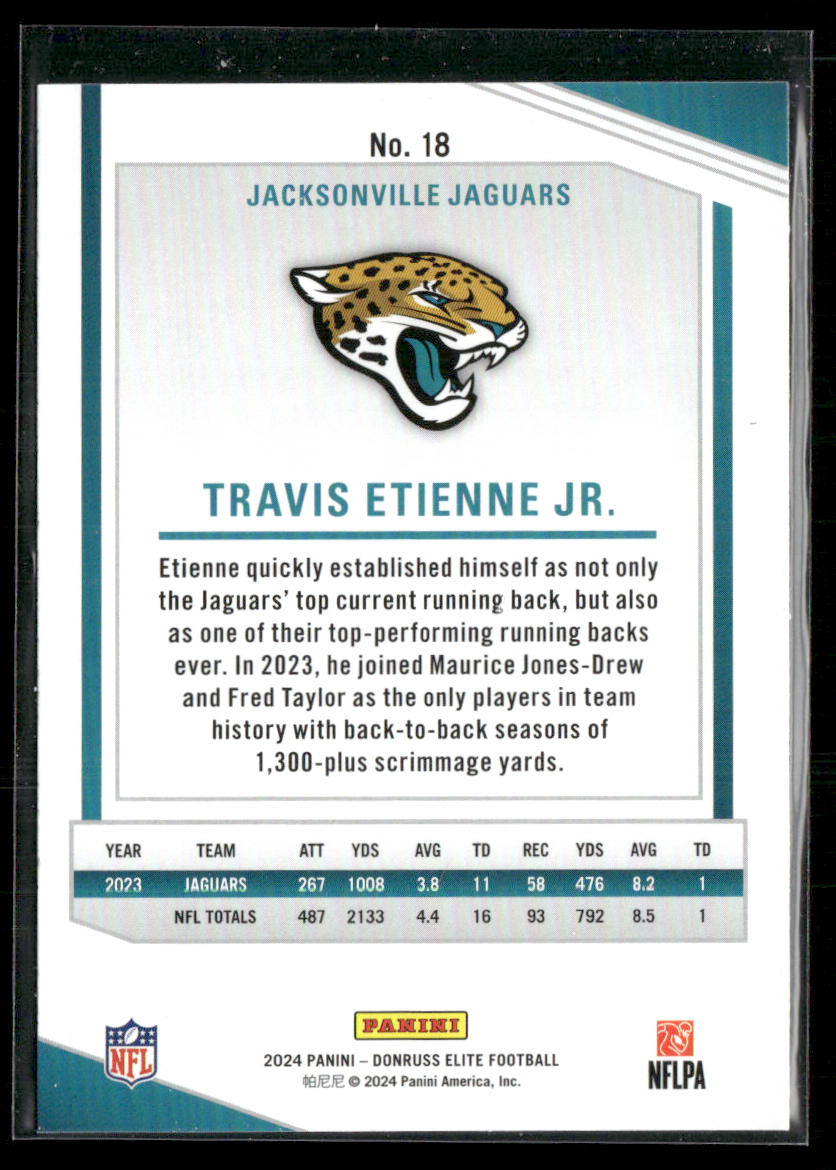 Travis Etienne Jr. 2024 Donruss Elite Green Disco #18 Jacksonville Jaguars