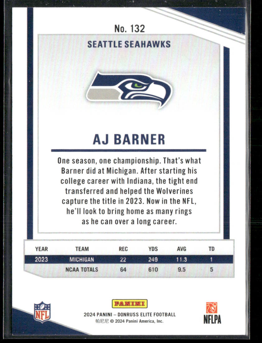 A.J. Barner 2024 Donruss Elite Status Explosion #132 SN,RC Seattle Seahawks