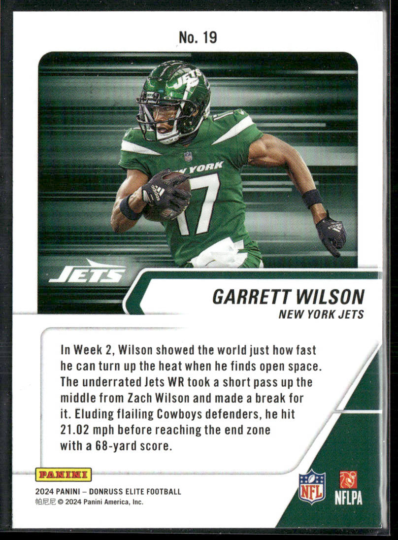 Garrett Wilson 2024 Donruss Elite Full Throttle Green #19 New York Jets