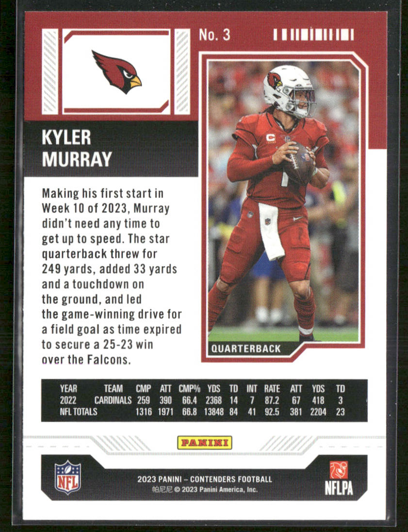 Kyler Murray 2023 Panini Contenders #3 Arizona Cardinals