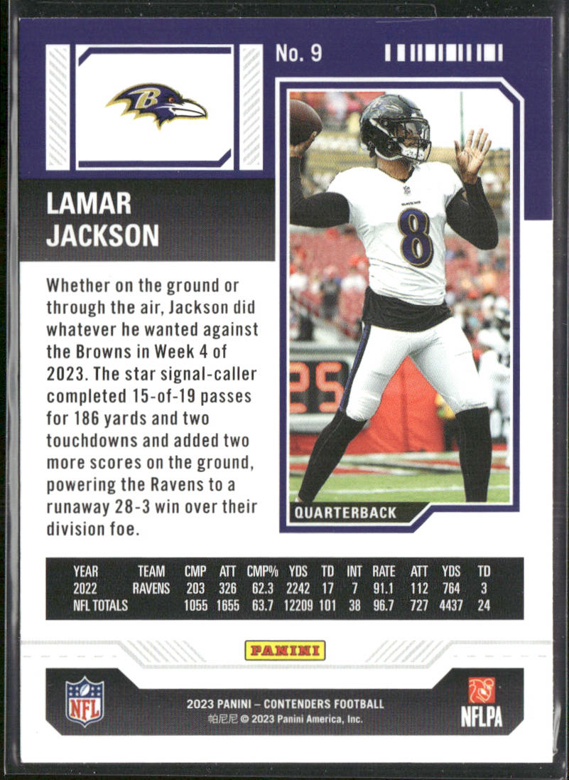 Lamar Jackson 2023 Panini Contenders #9 Baltimore Ravens