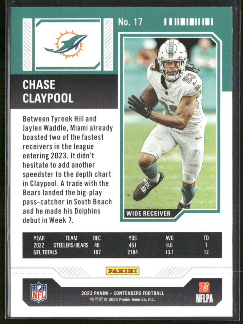 Chase Claypool 2023 Panini Contenders #17 Miami Dolphins