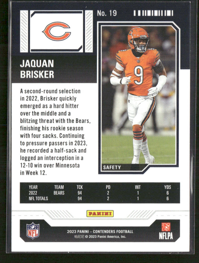 Jaquan Brisker 2023 Panini Contenders #19 Chicago Bears