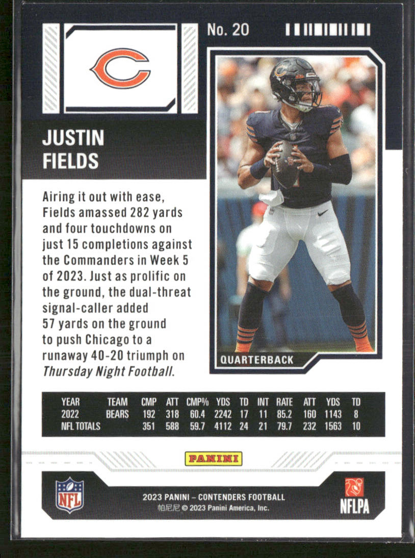 Justin Fields 2023 Panini Contenders Season Ticket Retail #20 Chicago Bears