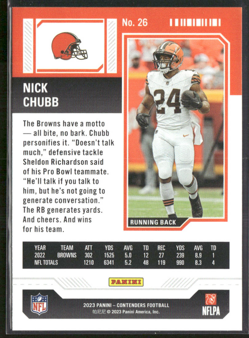 Nick Chubb 2023 Panini Contenders #26 Cleveland Browns