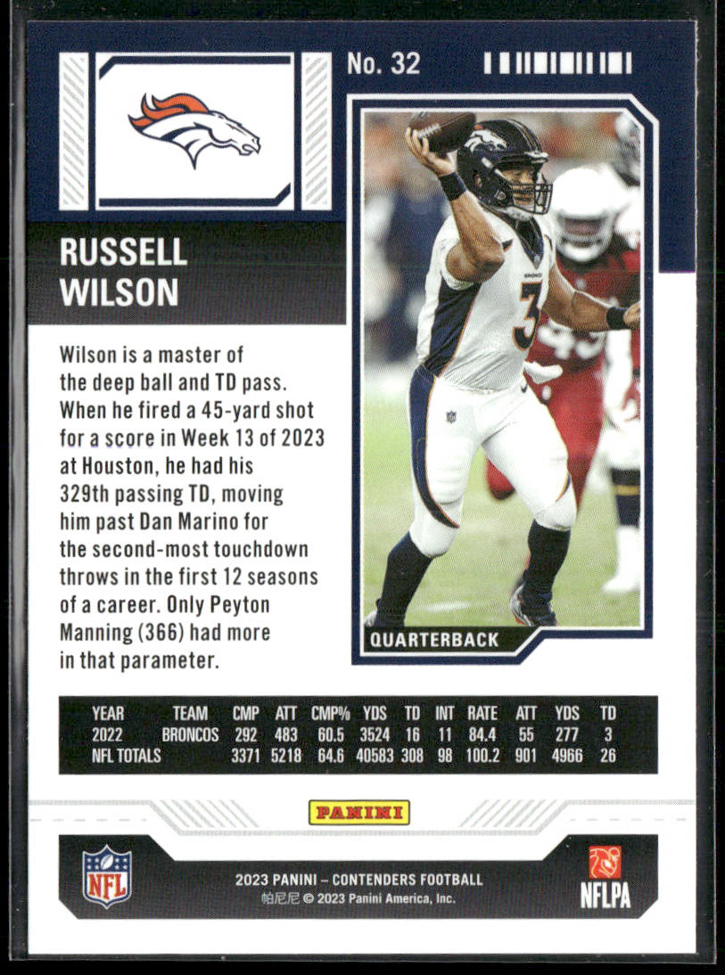 Russell Wilson 2023 Panini Contenders #32 Denver Broncos