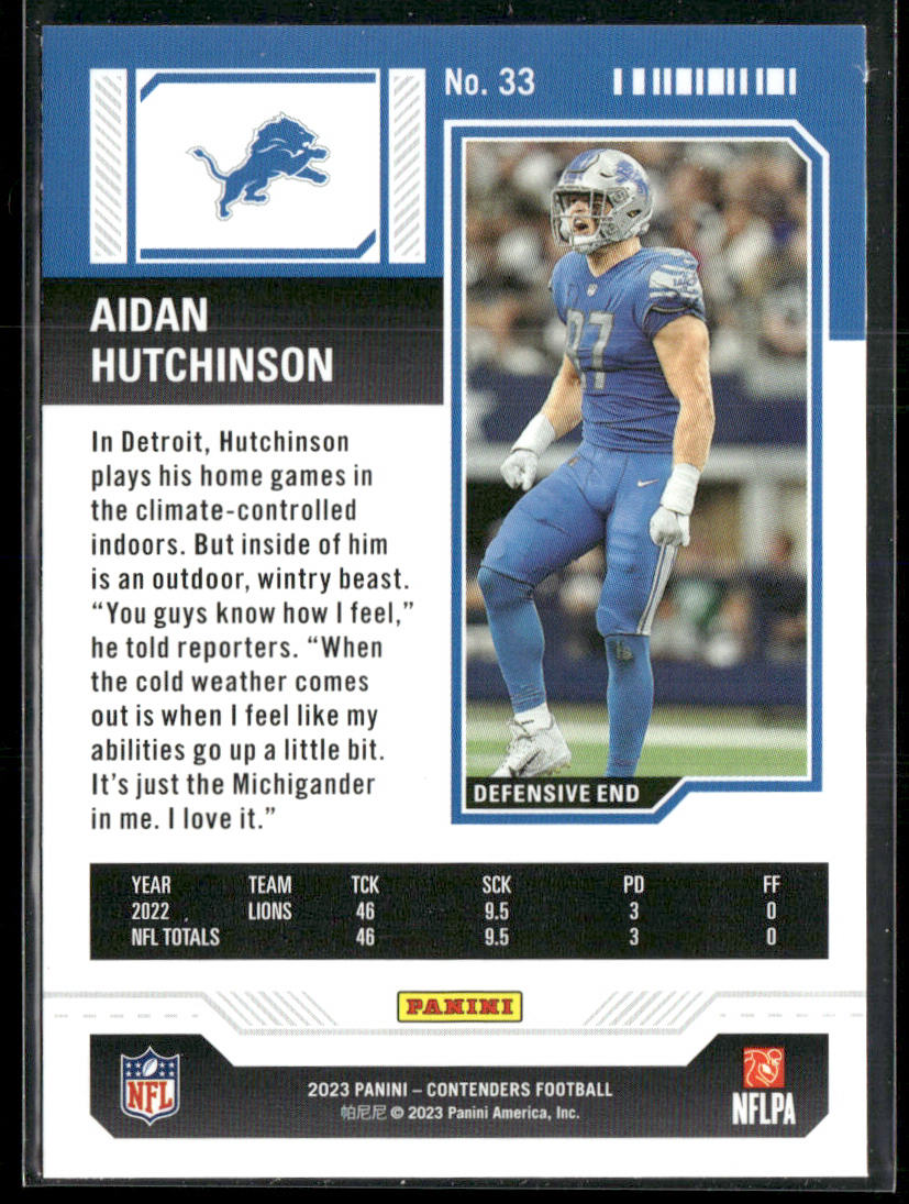 Aidan Hutchinson 2023 Panini Contenders #33 Detroit Lions