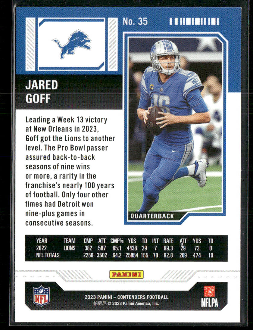 Jared Goff 2023 Panini Contenders Season Ticket Retail #35 Detroit Lions