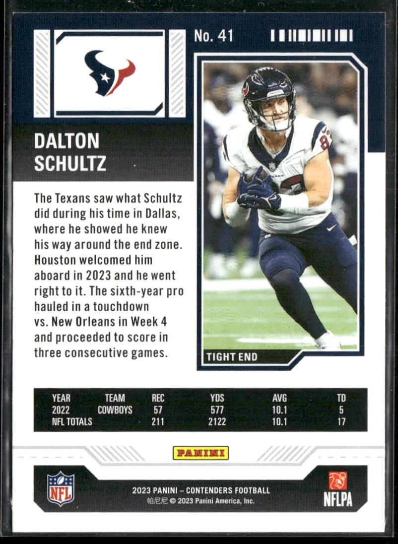 Dalton Schultz 2023 Panini Contenders #41 Houston Texans