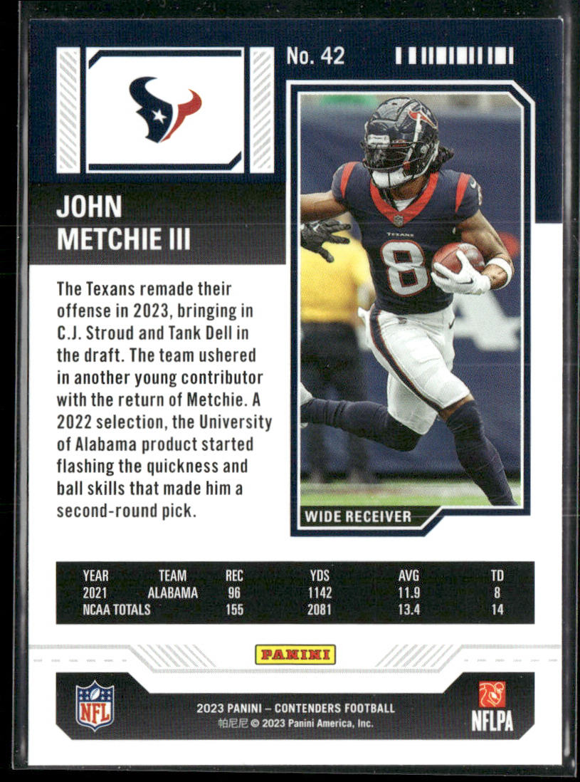 John Metchie III 2023 Panini Contenders Season Ticket Retail #42 Houston Texans