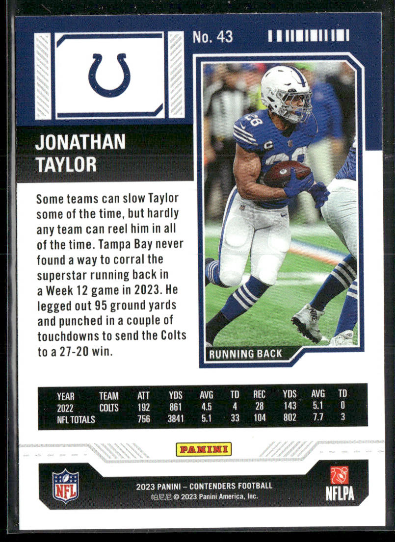 Jonathan Taylor 2023 Panini Contenders Season Ticket Retail #43