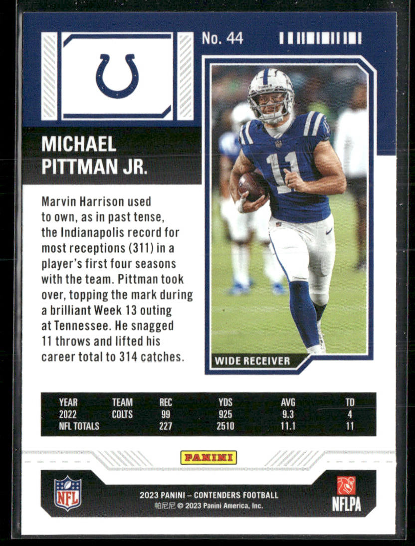 Michael Pittman Jr. 2023 Panini Contenders #44 Indianapolis Colts