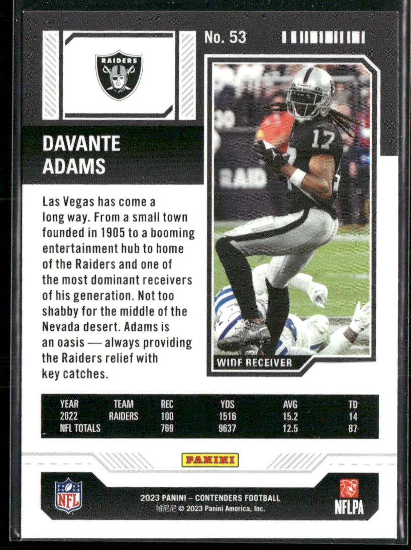 Davante Adams 2023 Panini Contenders Season Ticket Retail #53 Las Vegas Raiders