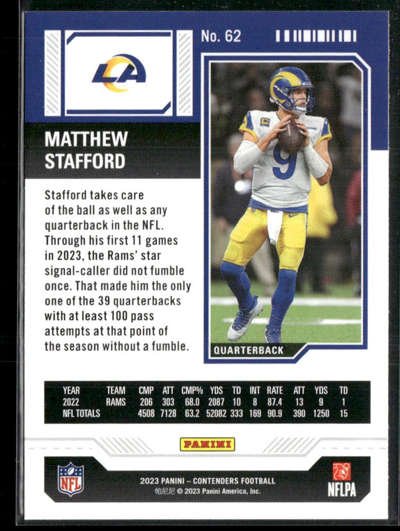 Matthew Stafford 2023 Panini Contenders #62 Los Angeles Rams