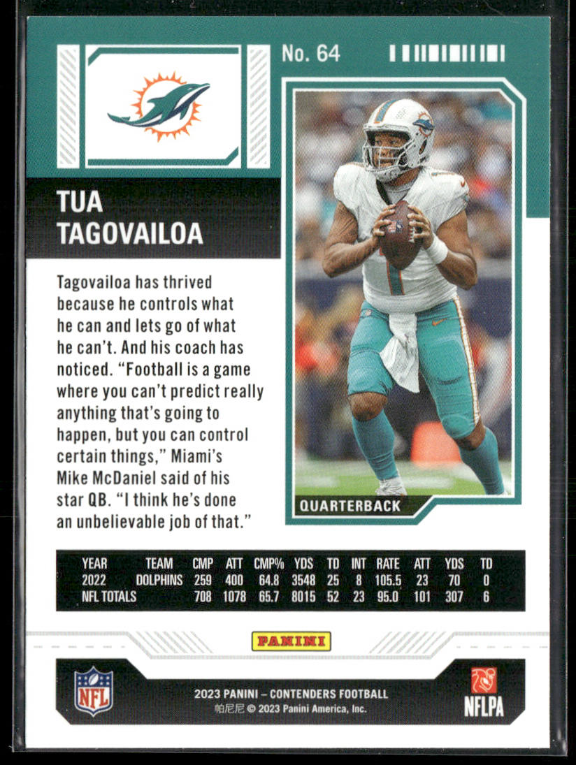 Tua Tagovailoa 2023 Panini Contenders #64 Miami Dolphins