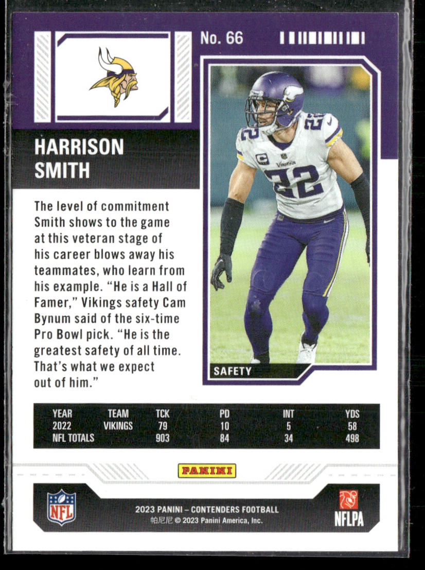Harrison Smith 2023 Panini Contenders Season Ticket Retail #66 Minnesota Vikings