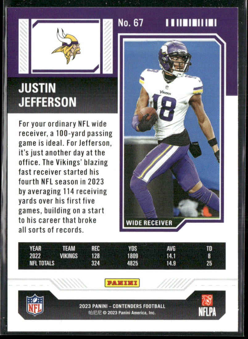 Justin Jefferson 2023 Panini Contenders #67 Minnesota Vikings