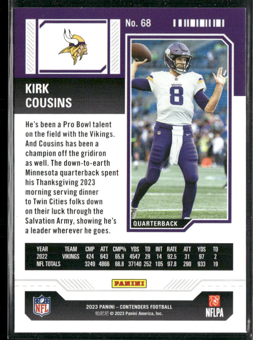 Kirk Cousins 2023 Panini Contenders #68 Minnesota Vikings